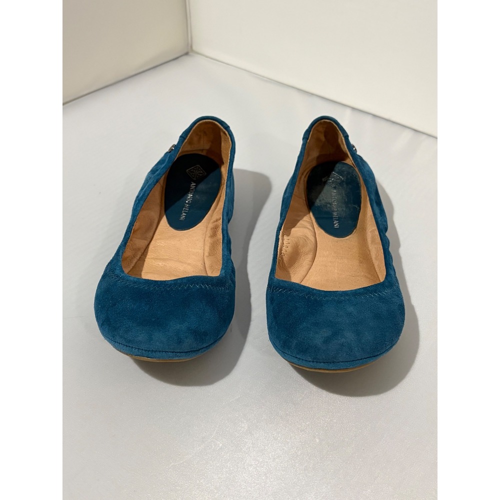 Antonio Melani Teal Blue Suede Ballet Flats Round Toe Elastic Slip On Shoes 7.5M
